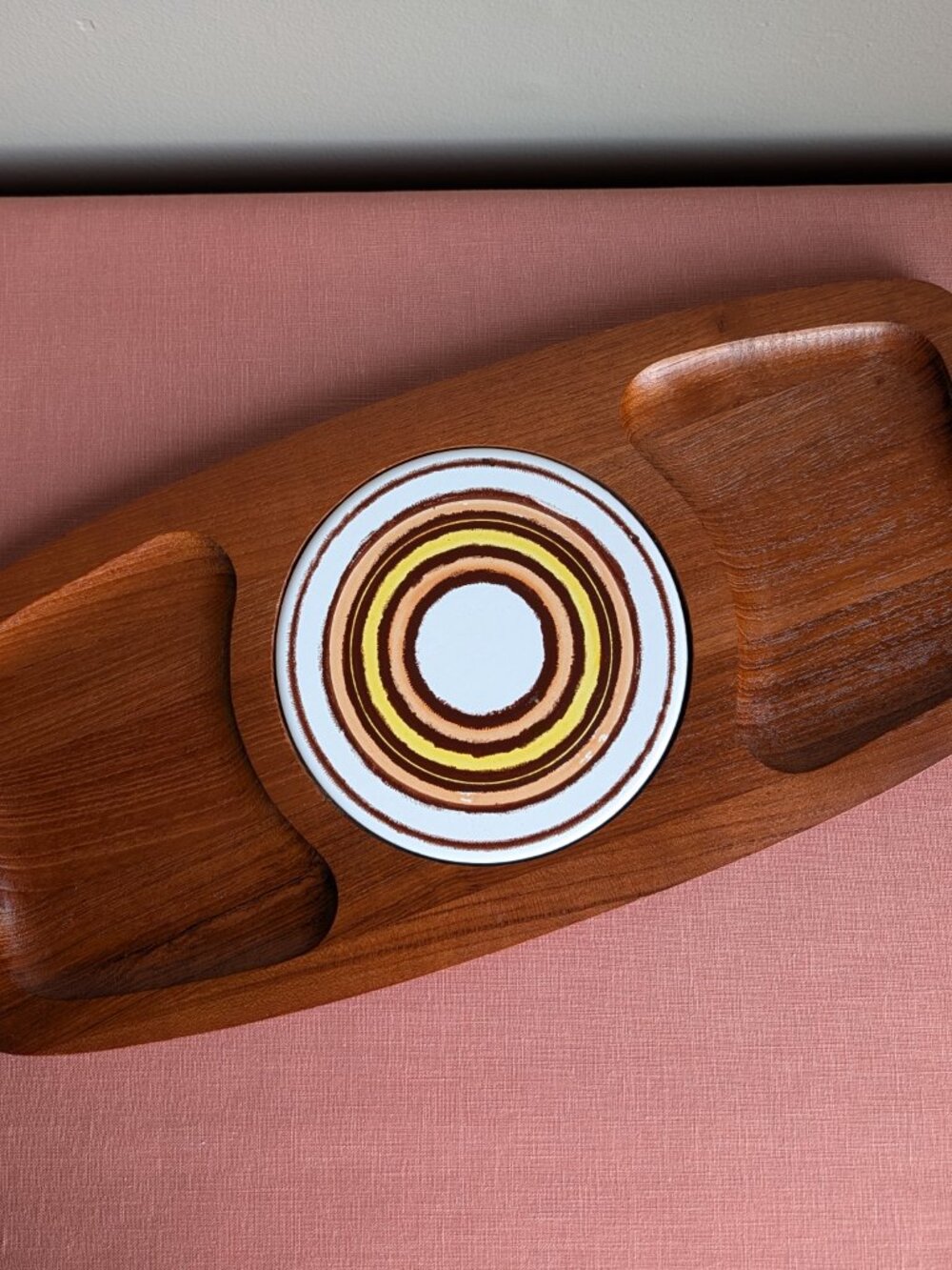 Vintage Dolphin Teak Cheese Serving Tray w/ Ceramic Tile | 1965–1975